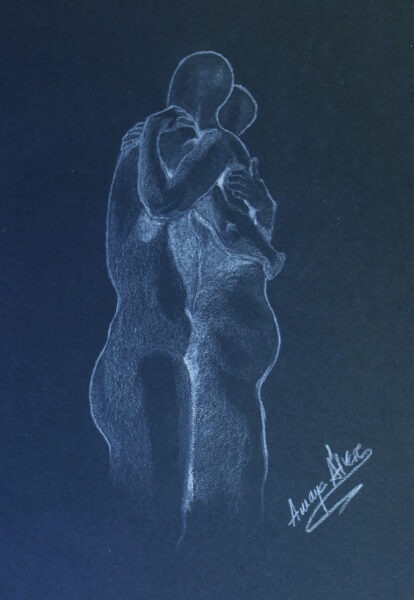 Pareja abrazo fondo negro