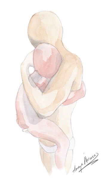 Madre e hija acuarela